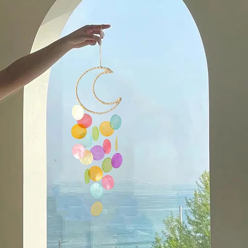 1 Piece of Beautiful Natural Shell Disc Hanging Decoration Moon Dream Catcher Wall Window Sill Porch Wind Chime Pendant Birthday Housewarming Gift