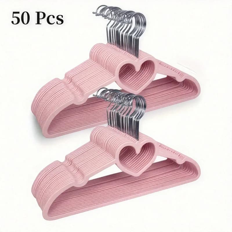 50 Pieces HOUCOC Anti-slip Velvet Heart Hanger with 360° Rotation Swivel Hook - Plastic Hanger Coat Resistant