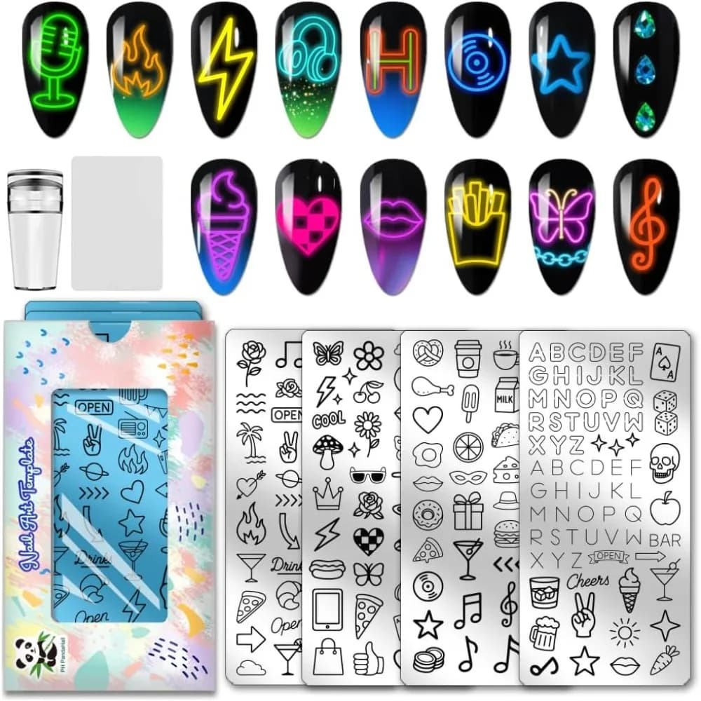 Stainless Steel DIY Nail Art Templates Template Tool Rectangle Mixed Shapes 12x6cm 4 sheets/set