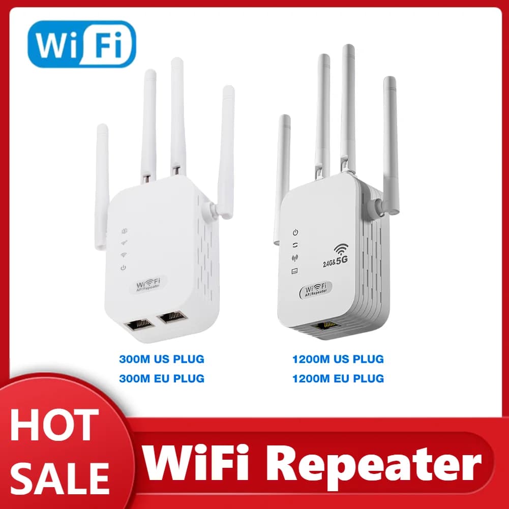 Ripetitore WiFi da 2,4 GHz/5 GHz Ripetitore di segnale Wifi Extender WiFi con porta WAN/LAN Amplificatore di segnale Wi-Fi dual-band 1200 Mbps 300 Mbps