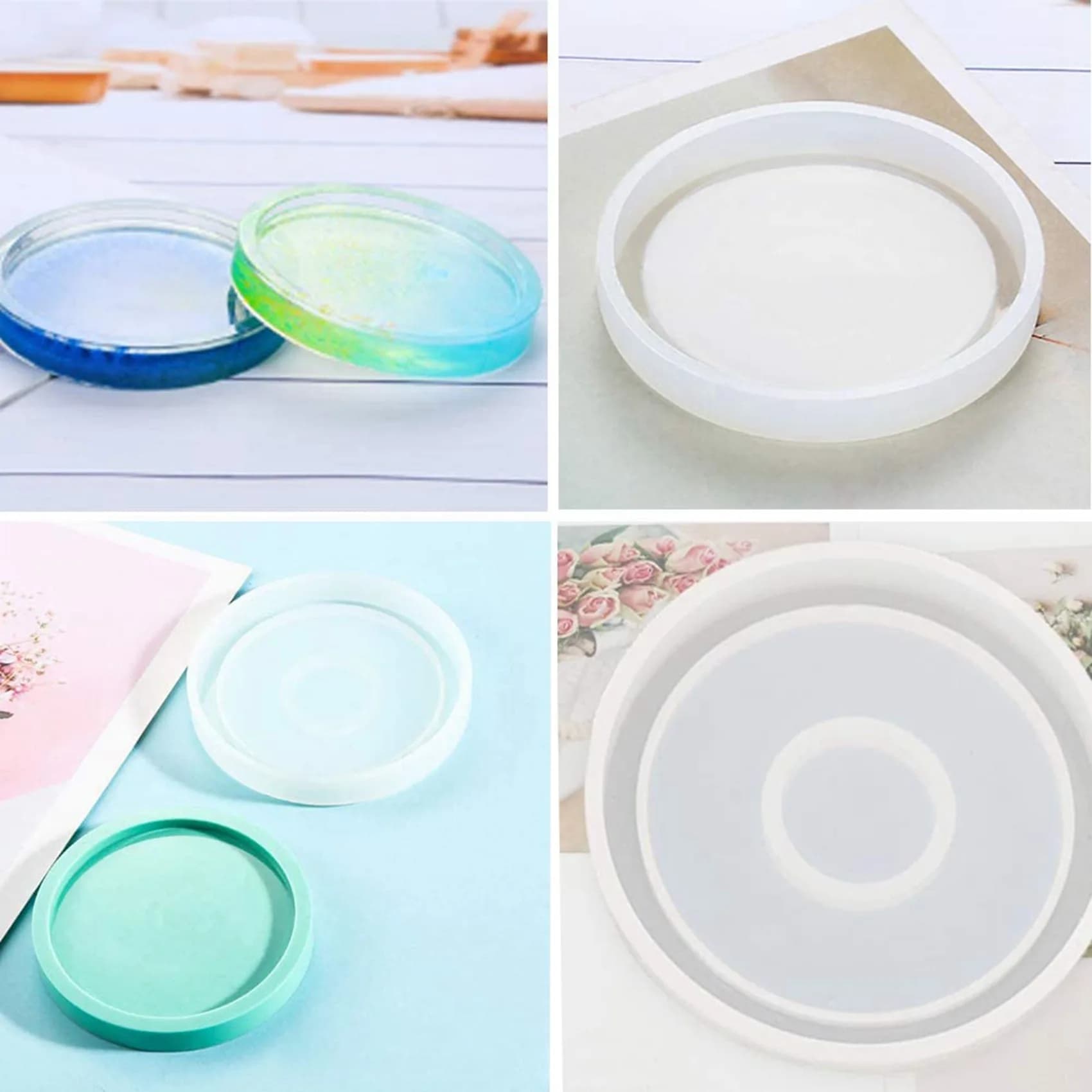 ABMO 8 Pack Round Silicone Coaster Molds,Clear Epoxy Molds For Casting With Resin,Concrete,Cement And Polymer Clay