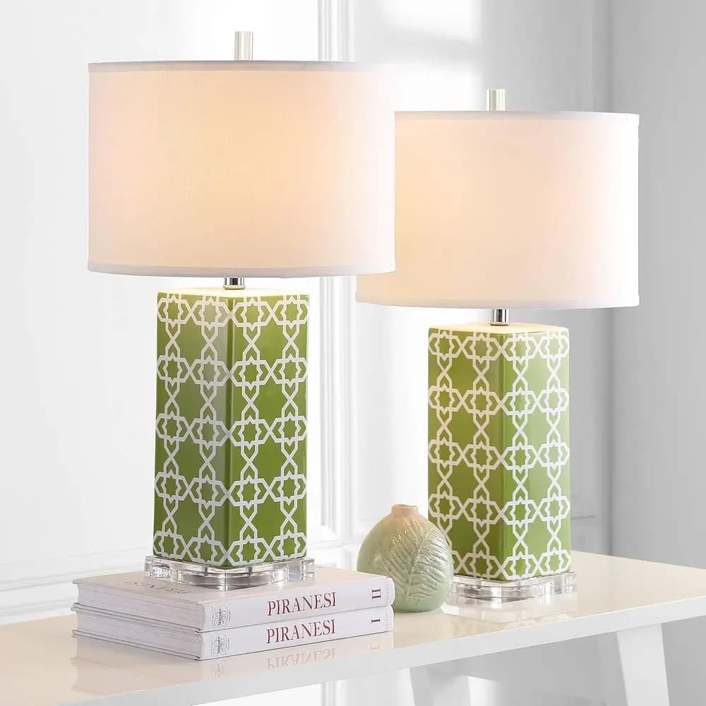 Collezione di illuminazione SAAVIEH Quatreoil ern Contemporary Green, lampada da comodino da 27 pollici per camera da letto, soggiorno, casa, ufficio, scrivania