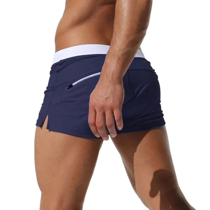 Costume da bagno da uomo a vita bassa, pantaloncini da surf sexy e di tendenza, con tasche, per il mare e la piscina