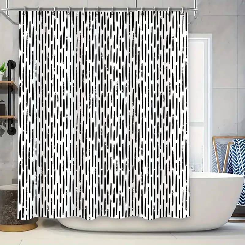 Accessori decorativi per il bagno in tessuto impermeabile con tenda da doccia geometrica bianca nera per vasca da bagno.