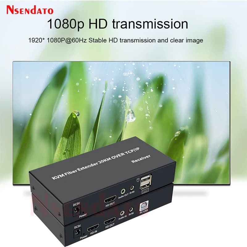 Extender KVM HDMI 20Km su Fibra Ottica con USB 2.0, Trasmettitore e Ricevitore AV da HDMI a Fibra Ottica, Switch KVM HDMI