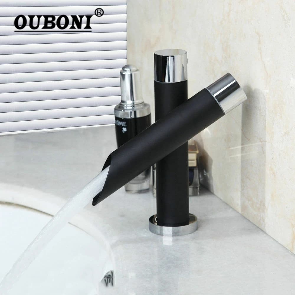 OUBONI rubinetto per bagno nero opaco miscelatore per lavabo in acciaio inossidabile montato sul ponte miscelatore per acqua calda e fredda rubinetti per acqua