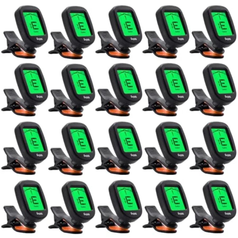 20Pack Guitar Tuner Clip on Bulk for Acoustic Guitar Bass Violin Ukulele, Metal Body, Black, High Precision and Auto Sleep