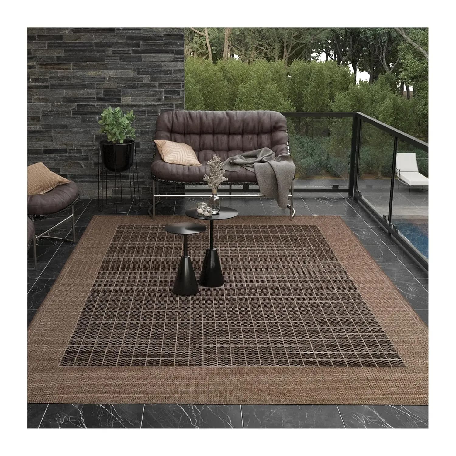 Square Carpet for Interior and Exterior 228 cm Square Black Brown Washing Machine Suitable for Children and Domestic Pets for Patio and Living Room, Customizable