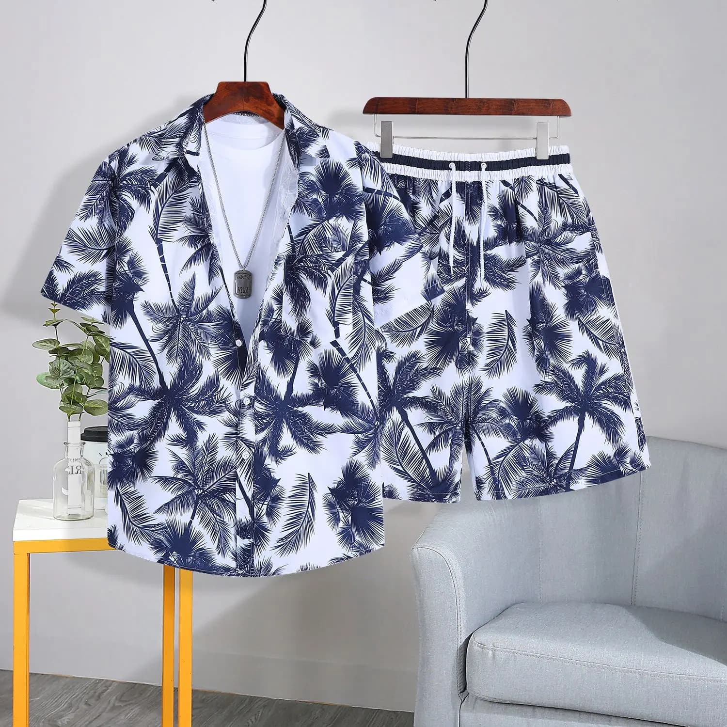 Men's Complete 2 Pieces: Quick Drying Shirt and Cargo Shorts, Tropical Beach Clothing Lightweight and Casual with UPF Protection