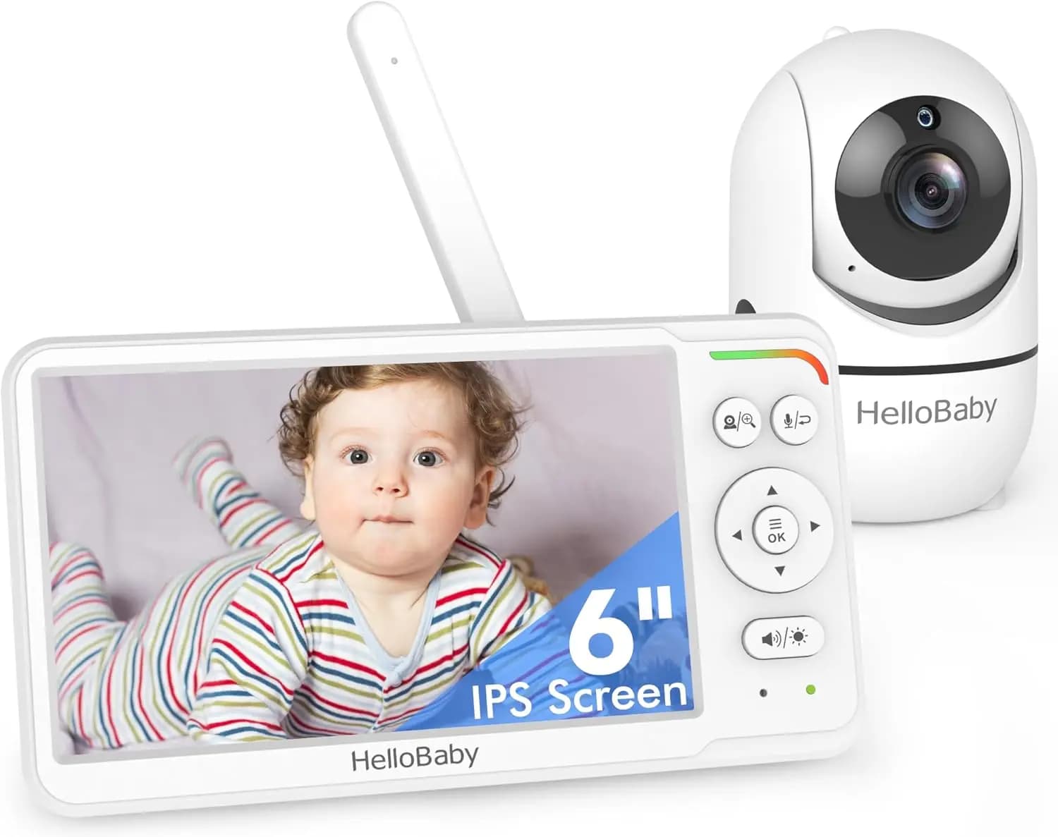 Primo monitor per bambini al mondo con schermo IPS da 6 pollici, batteria da 30 ore, senza Wi-Fi, visione notturna con funzione Pan-Tilt, portata di 300 metri