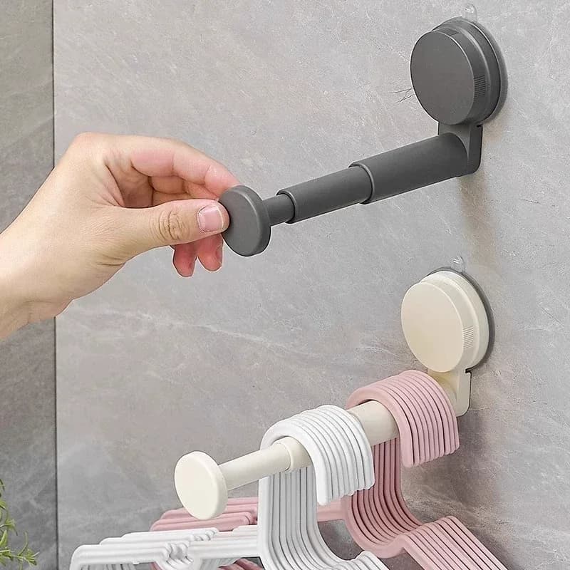 Wall-Mounted Hook Storage Rack Foldable Frame Self-Adhesive Suction Cups Installation Telescopic Rods Adjustable Organizer Hook