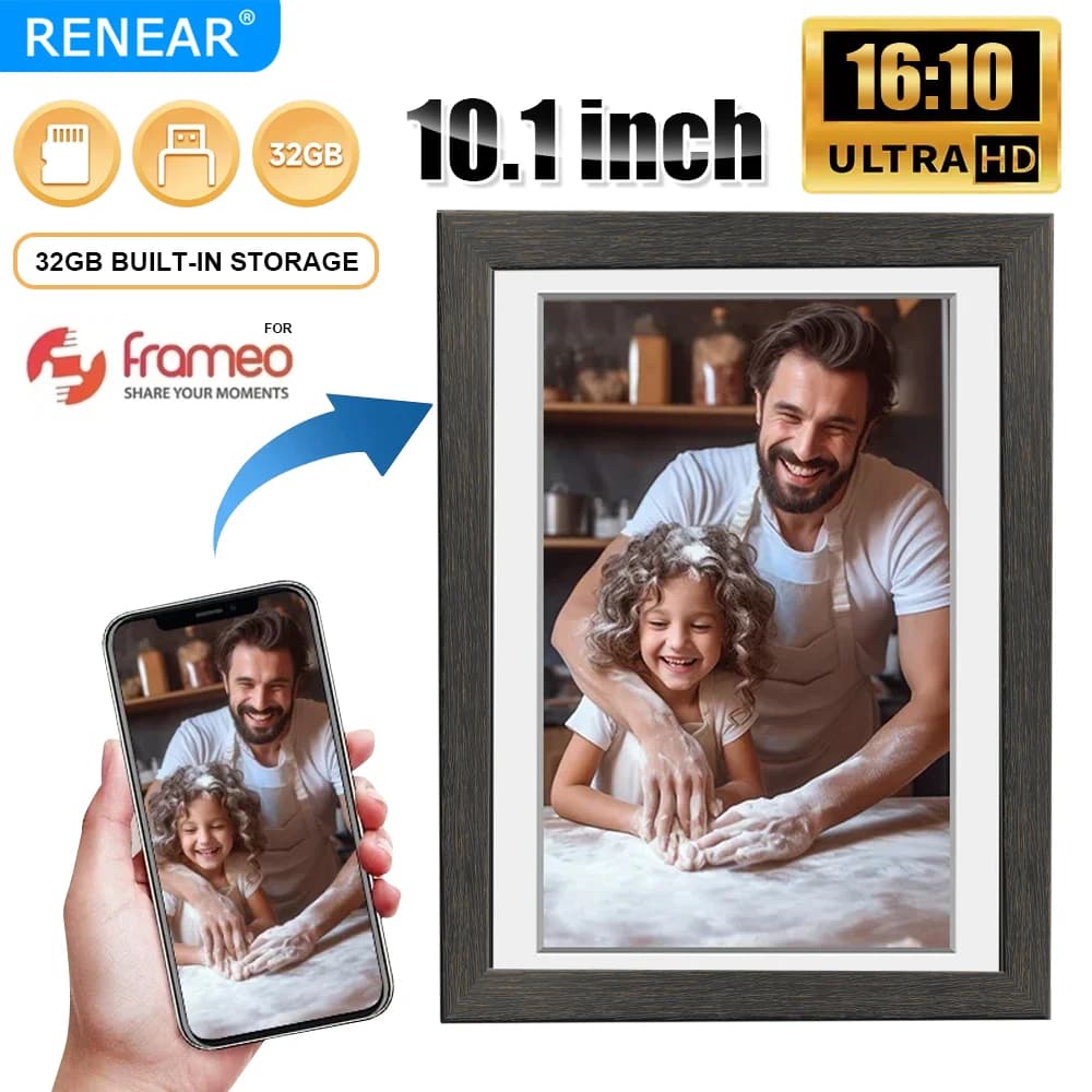 Cornice Digitale HD 1080P da 10.1 Pollici 32GB per Frameo Android iOS, Cornice Elettronica WiFi da Parete per Famiglie e Ragazze, Regalo Fotografico