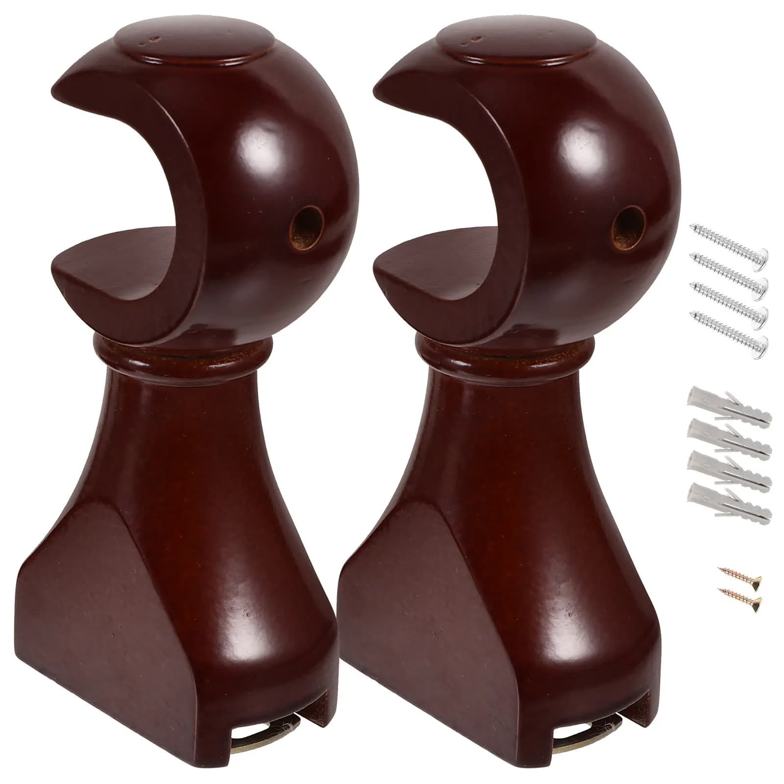 2Pcs Wood Curtain Rod Bracket Sturdy Wall Holder Curtain Rod Replacement Hooks for Home Valance Support Holder