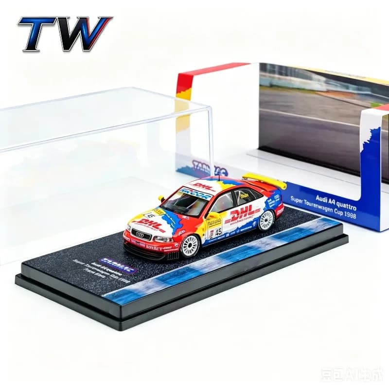 TW Tarmac Works 1:64 Audi A4 Quattro Cup 1998 racing alloy die-casting car model, adult collectibles, holiday gifts, boys' toys.