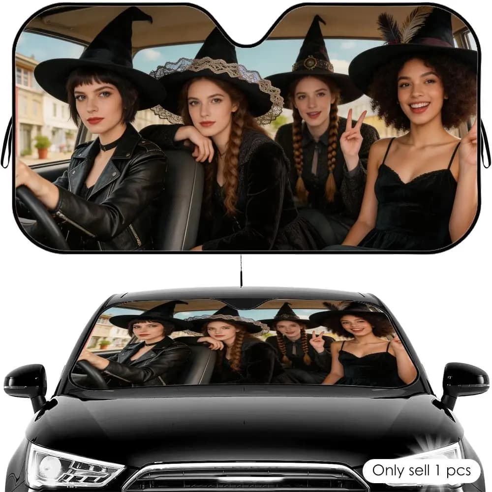Parasole per Auto Witch Sisters Road Trip, Riutilizzabile in Alluminio, Protezione UV, Isolamento Termico, Copertura Ombreggiante