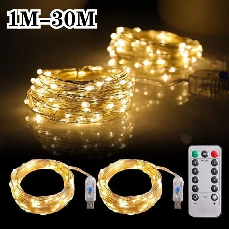 USB LED Natale String Light 5M/10M/20M/30M Telecomando 8 modalità Ghirlanda di fata per la decorazione della festa nuziale Capodanno