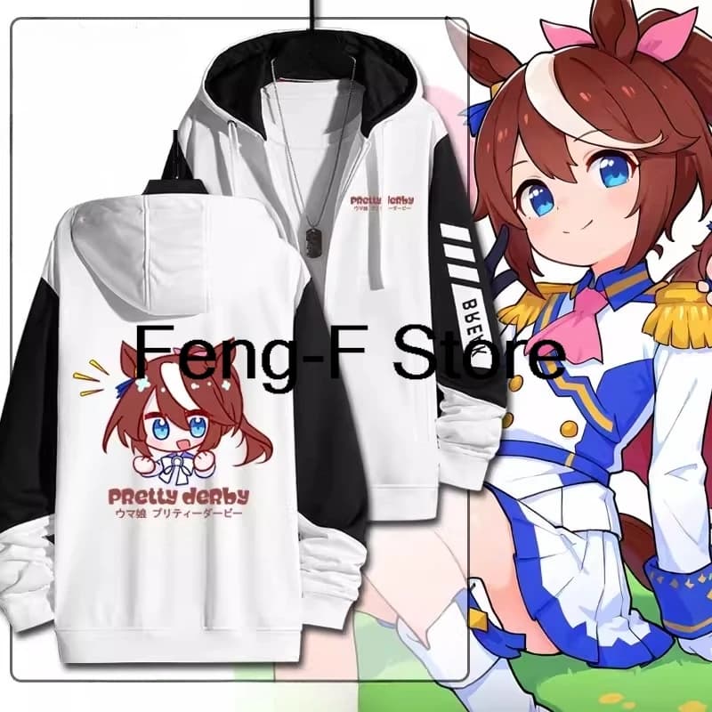 Felpa con cappuccio 3D Anime Uma Musume Pretty Derby con zip per donna/uomo, giacca con cappuccio con cerniera per cosplay Silence Suzuka Special Week