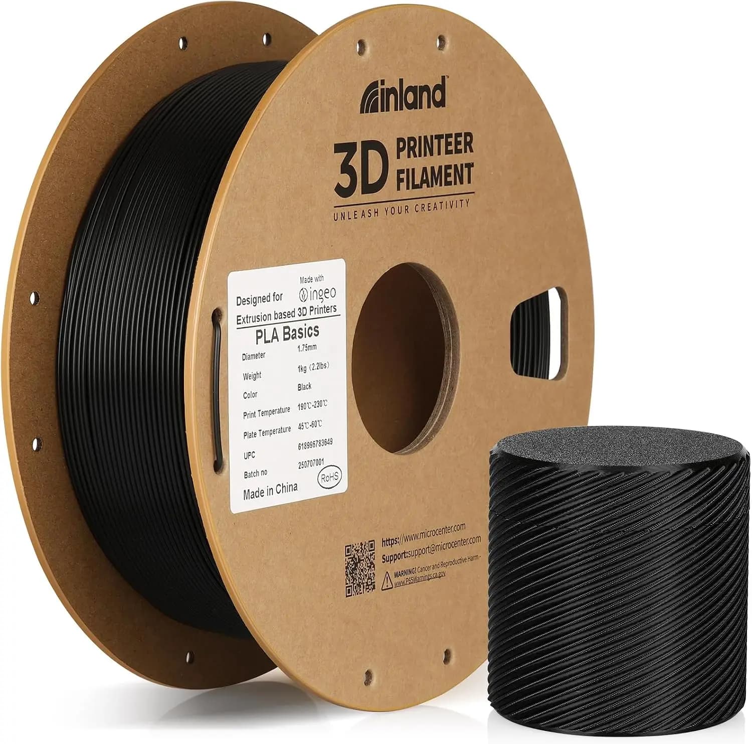 PLA Basics Filament 1.75mm, 1kg Spool – Dimensional Accuracy ±0.02mm, Neatly Wound, Fits Most FDM 3D Printers (Black)