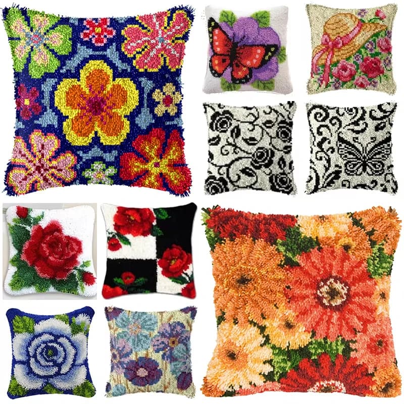 European Retro Flower Latch Hook Kits Set Smyrna Pillowcase Knot Pillow Package Latch Hook Kit Set For DIY Embroidery Needlework