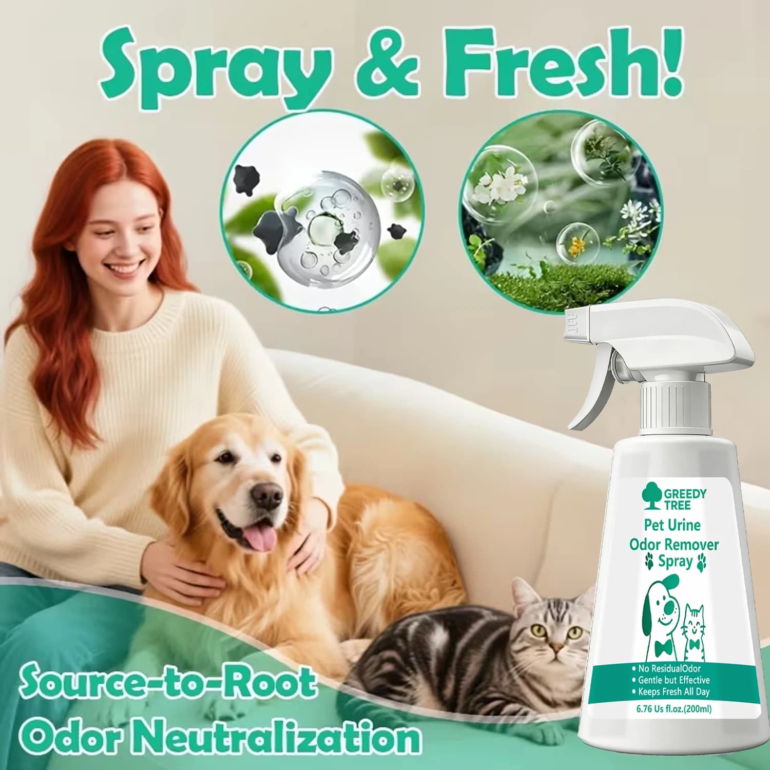 Spray Deodorante per Urina di Cani e Gatti, Senza Residui, Delicato ed Efficace, Freschezza per Tutto il Giorno