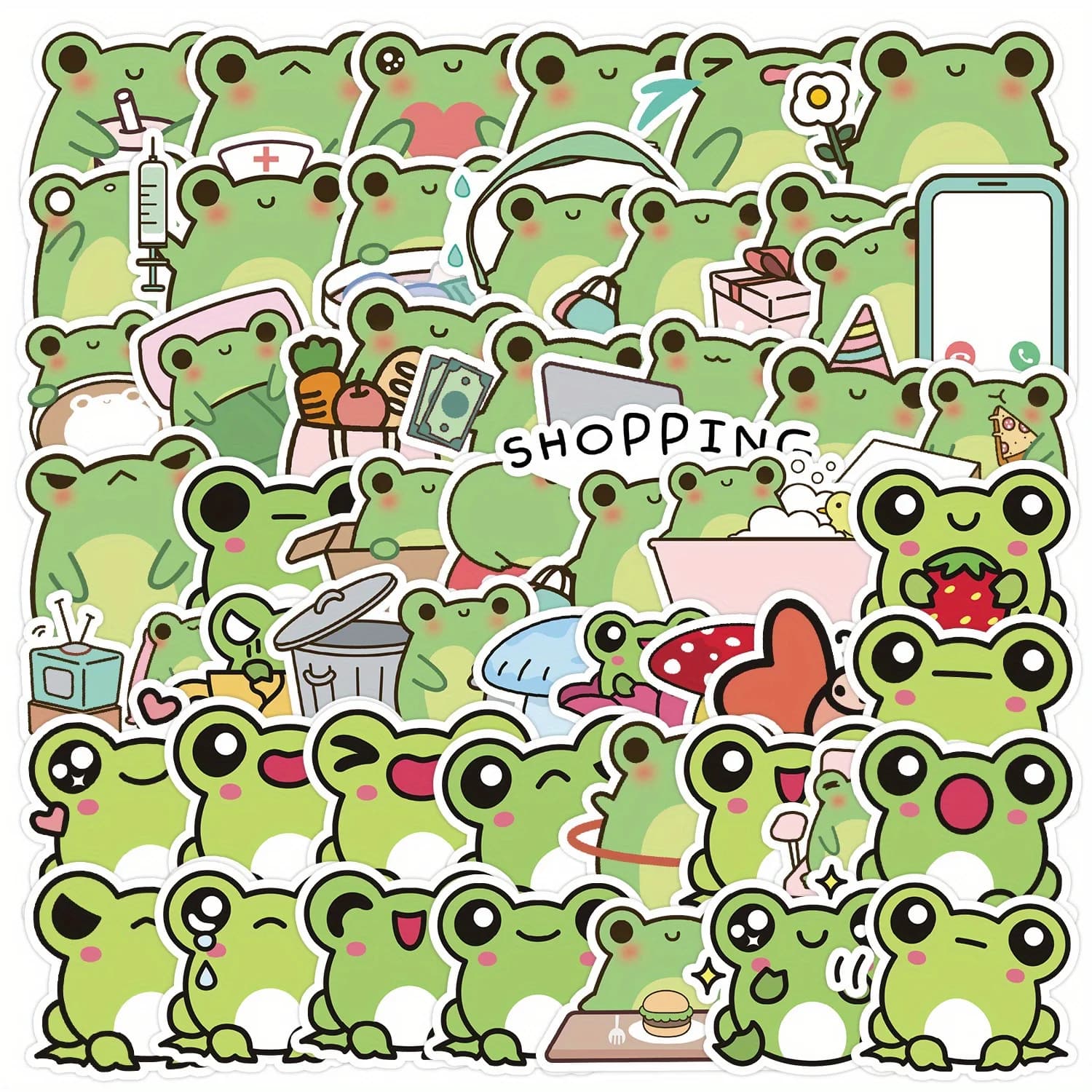 50 Pezzi Adesivi Decorativi a Forma di Rana Stile Carino, per Valigie, Bottiglie d'Acqua, Quaderni, Skateboard, Autoadesivi
