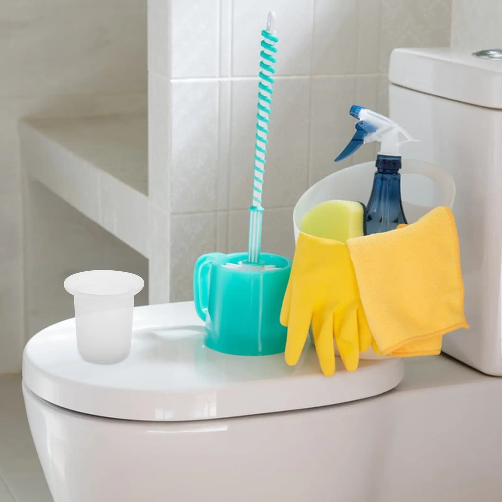 Set di 2 Portascovolini per WC in Vetro Satinato, Accessorio Bagno Salvaspazio per Conservazione e Esposizione degli Strumenti per la Pulizia del WC