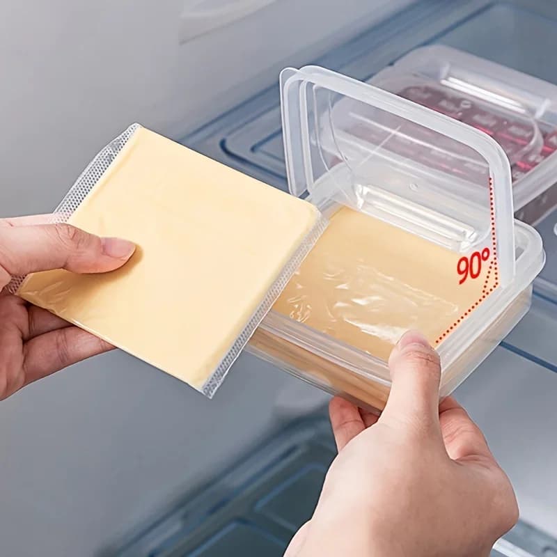 Contenitore per formaggio a fette da 1 pezzo per frigorifero, scatola di fetta di formaggio con blocco di burro in plastica trasparente con coperchio ribaltabile per alimenti da frigorifero