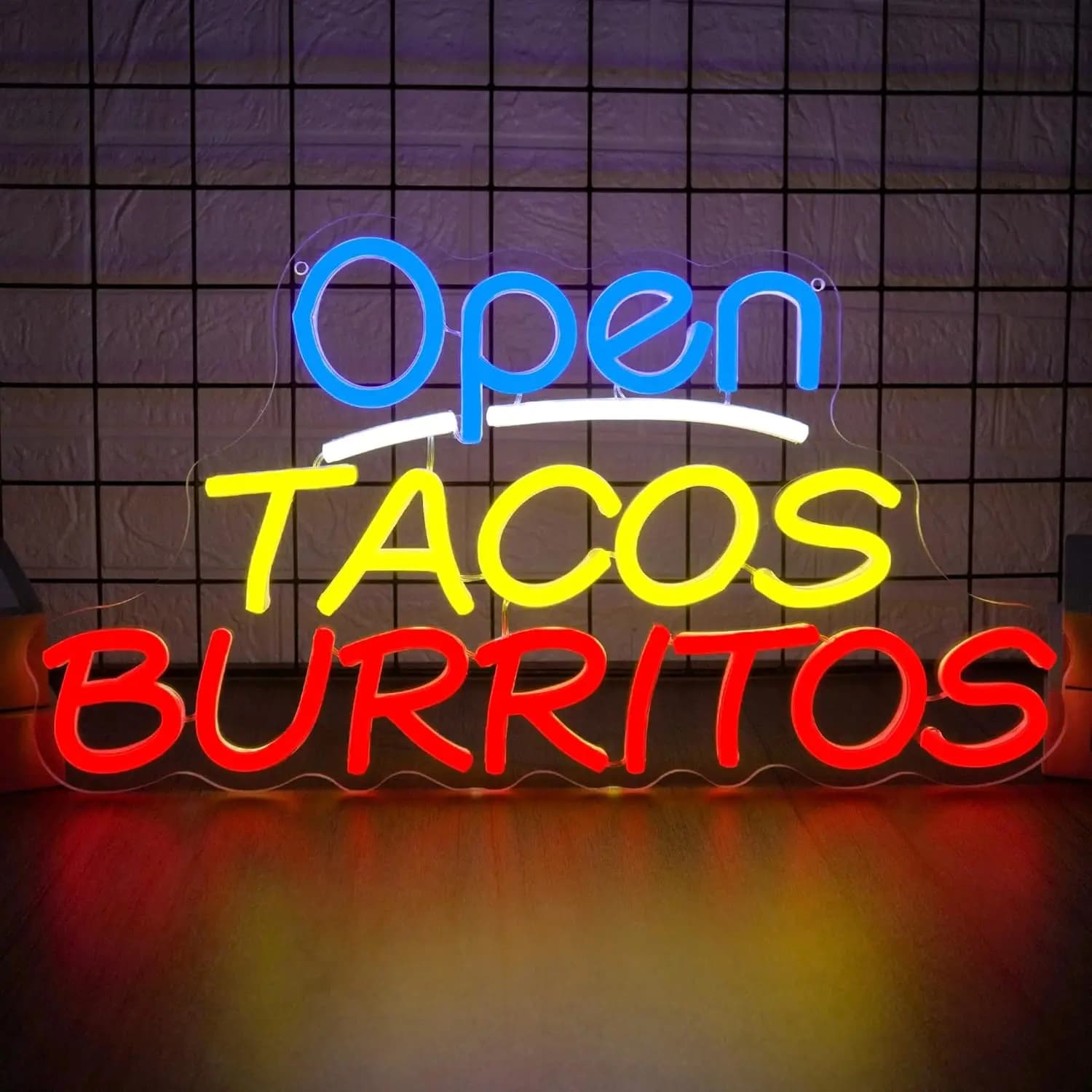 Insegna al Neon LED USB 'Open Tacos Burritos' per Ristoranti, Bar di Cucina Messicana, Decorazione Personalizzata, Regalo, Cartello di Benvenuto