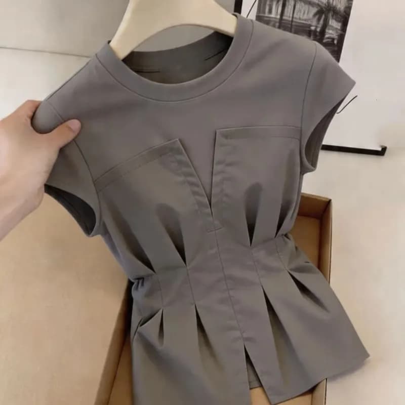 New Splicing Short-sleeved T-shirt Summer Women's Waist-covering Belly Shoulder Coat Female Blouse Tops