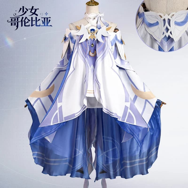 Genshin Impact Columbina Costume Cosplay Abito Mantello Ali Blu Bianco Festa di Halloween Carnevale Natale Prop Gioco di ruolo KKCos