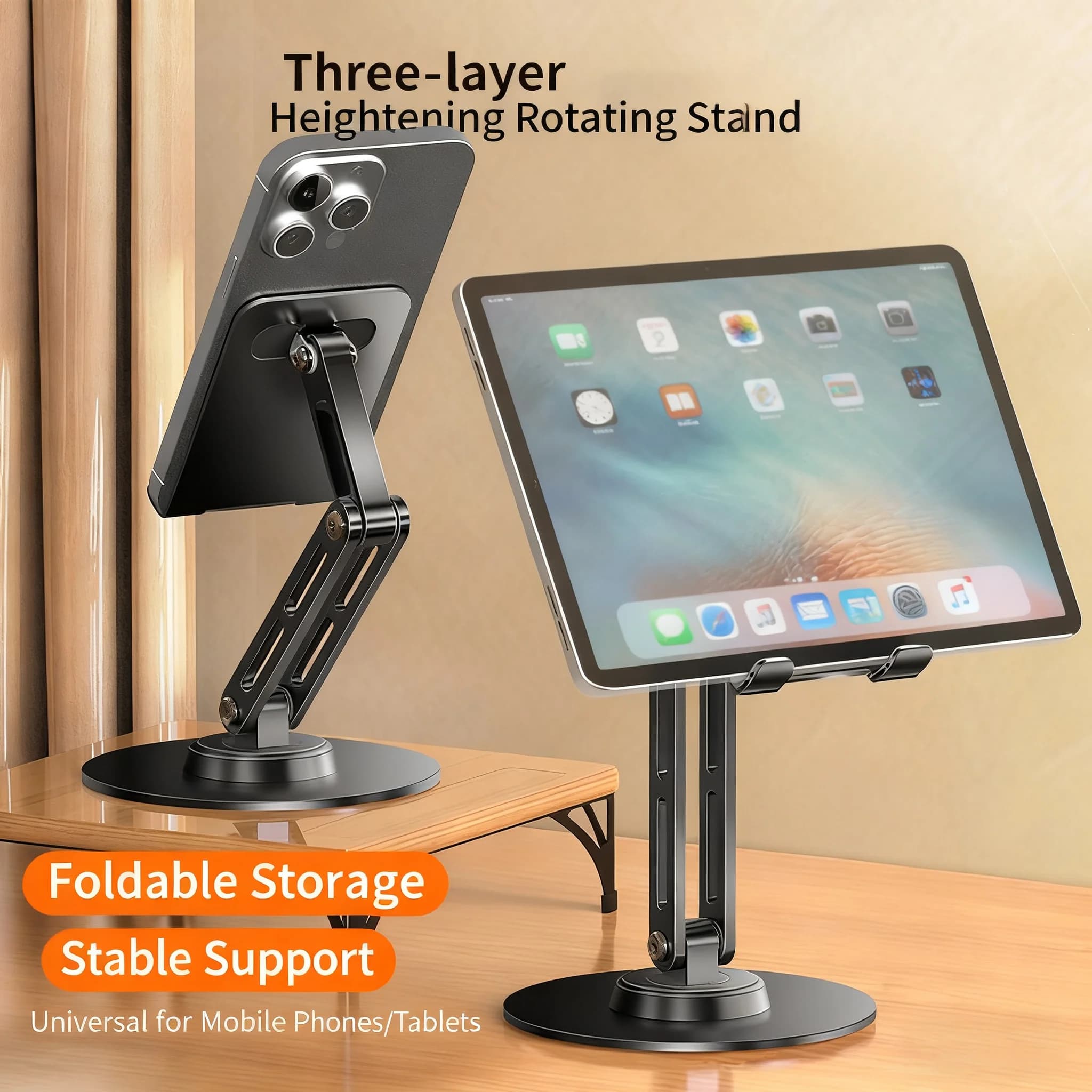 Metal 360 ° Rotating Foldable Lifting Mobile Phone Tablet Desktop Stand Phone Holder Phone Stand for iPhone 17 16 15 14 Samsung