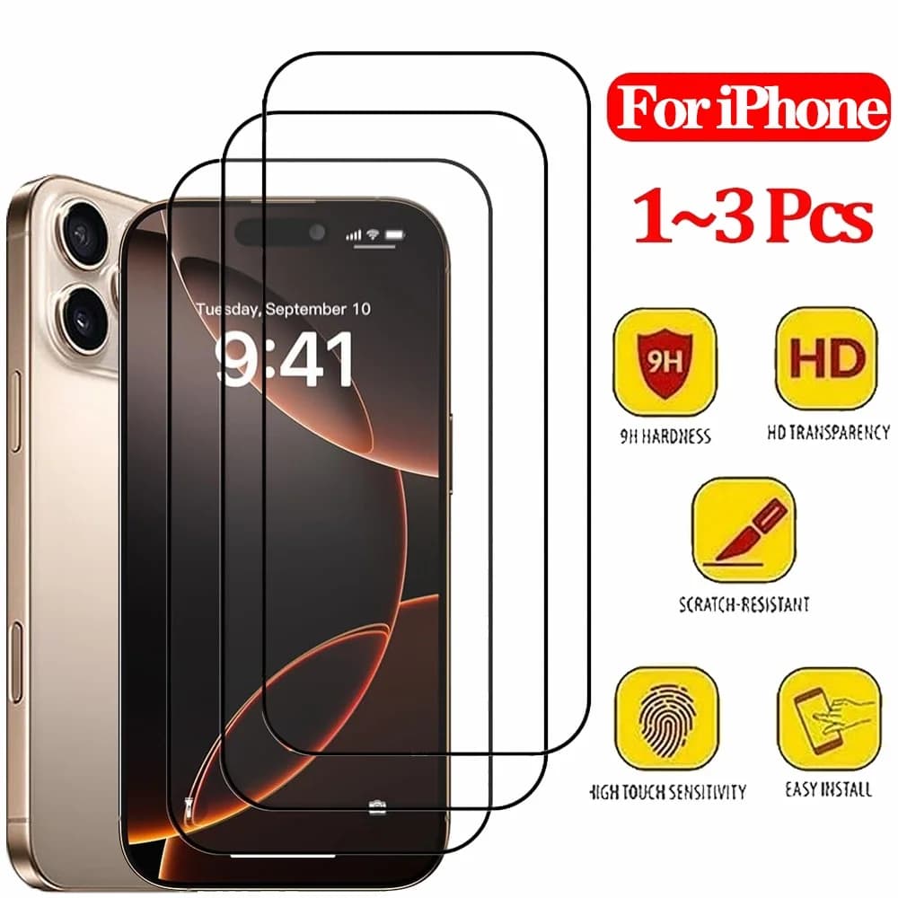 1-3 Pezzi Pellicola Protettiva per iPhone 17 16 15 Pro Max, Protezione Schermo in Vetro Temperato per iPhone 17e 16e 15 14 13 12 11 Pro Max