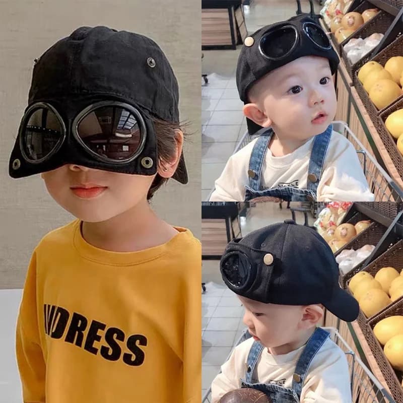 Cappello da aviatore pilota per bambini con occhiali da sole Berretto da baseball per bambini di moda 1-10 anni Visiera per protezione solare per esterni per ragazza ragazzo Cappelli con visiera per bambini