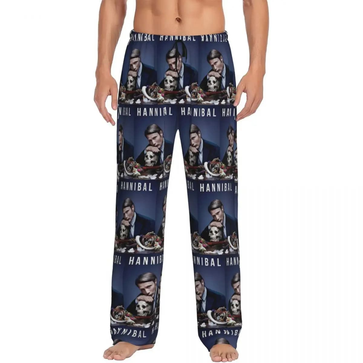 Personalizzato Hannibal Mads Mikkelsen Horror Movie Merch (7) Pantaloni del pigiama Uomo Indumenti da notte Pantaloni da salotto con tasche