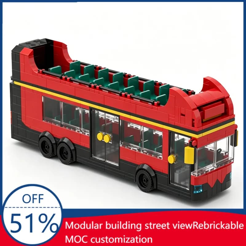 566 Pezzi MOC 8 Stud Autobus Turistico a Due Piani con Tetto Apribile, Blocchi da Costruzione Educativi Fai-da-te, Giocattolo da Collezione, Regalo di Compleanno
