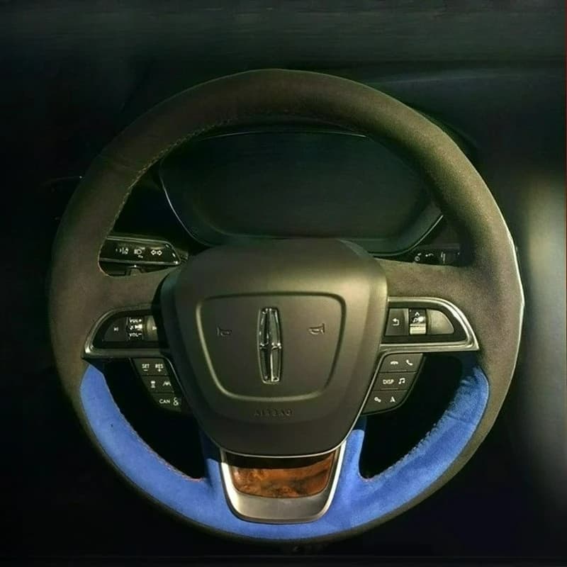 Coprivolante in pelle scamosciata nera e blu cucito a mano per Lincoln Continental 2017-2020 MKX 2015-2021