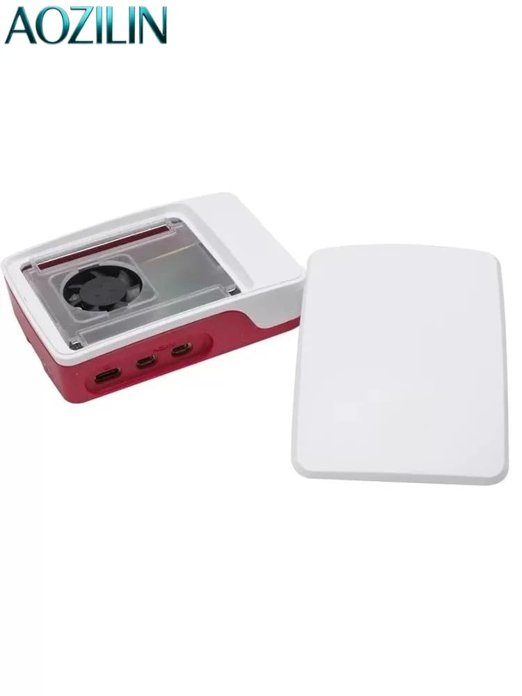 Custodia AOZILIN Rossa e Bianca per Raspberry Pi 5 Pi5 con Ventola di Raffreddamento, Compatibile con il Contenitore Ufficiale