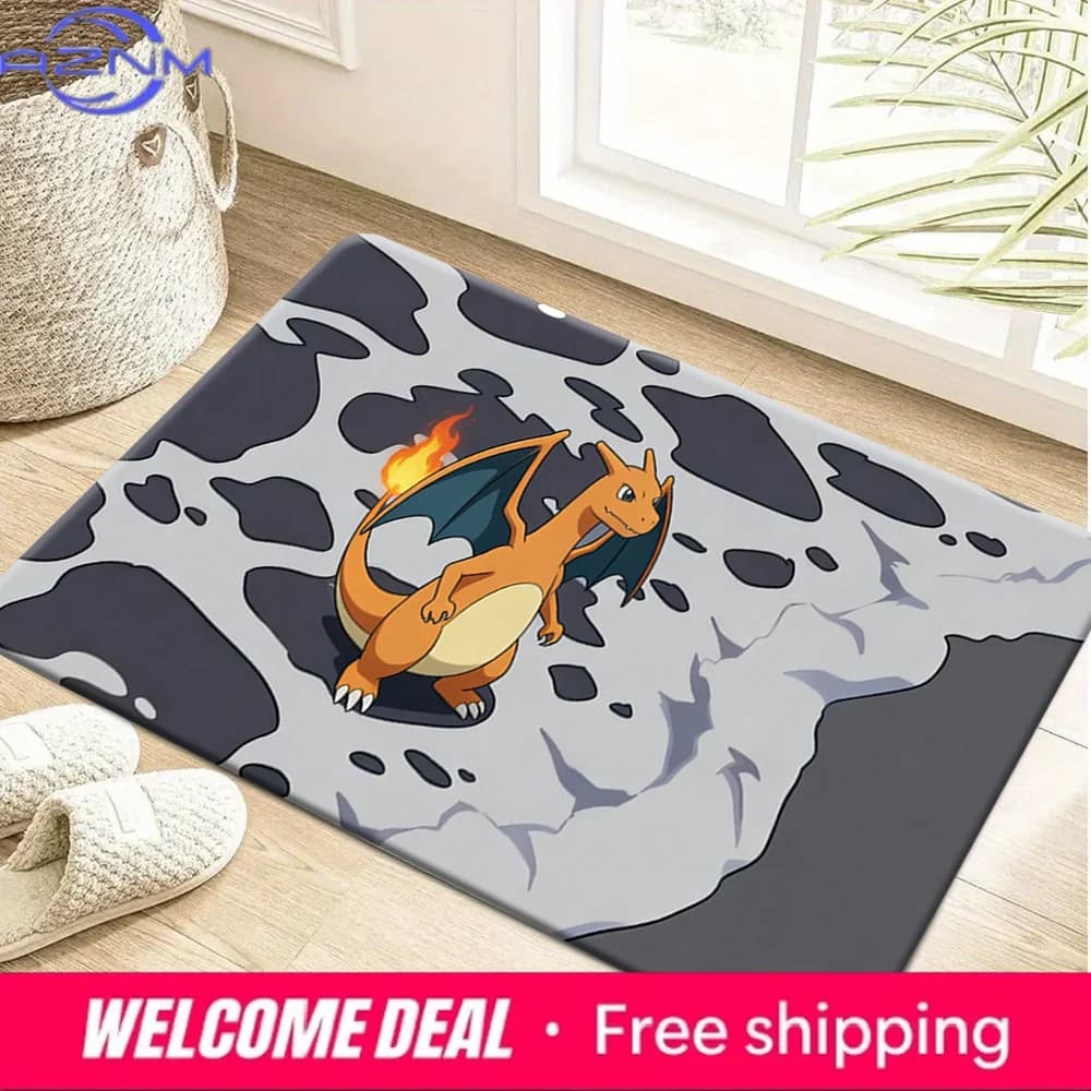 Tappetino antiscivolo con stampa Pokemon Charizard, tappetino assorbente per l'ingresso di casa, camera da letto, soggiorno