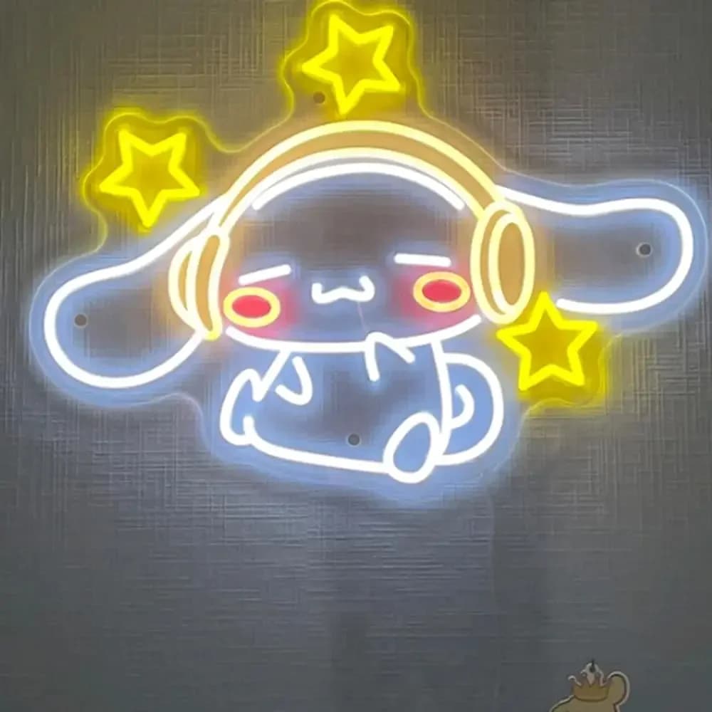 Simpatico cane cartone animato con cuffie USB dimmerabile insegna al neon luce a LED per camera da letto camera dei bambini decorazione della sala giochi regalo per gli amanti della musica