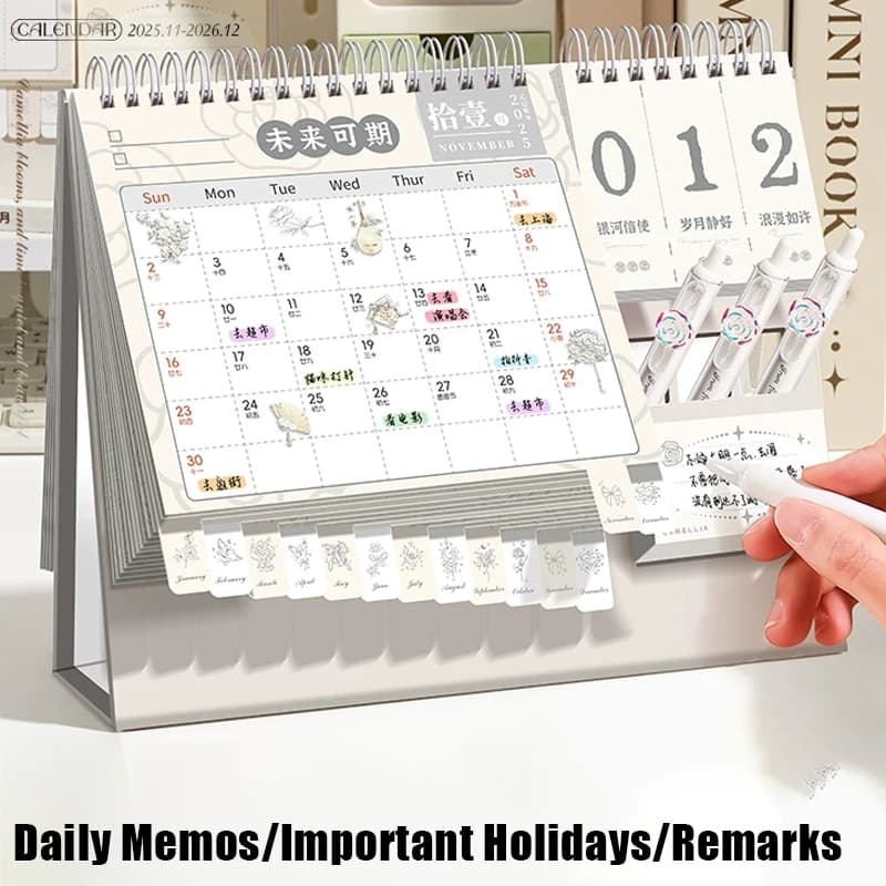 2026 Nuovo calendario da tavolo Calendario da tavolo multifunzionale Conto alla rovescia per le vacanze creative Agenda giornaliera per notebook