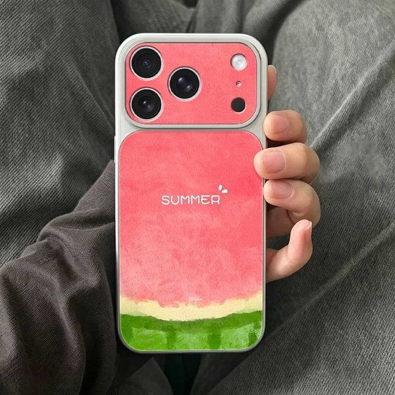 Custodia per telefono con finestra grande effetto anguria estiva per iPhone 17 16 15 14 13 12 11 Pro Max Xs in TPU + pelle artificiale testurizzata