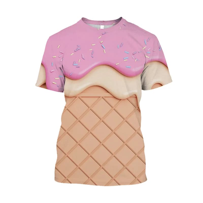 Summer 3D Sweets Ice Cream Printed T Shirt Hamburger Donut Graphic T-shirts For Men wopmen Funny Short Sleeves tops