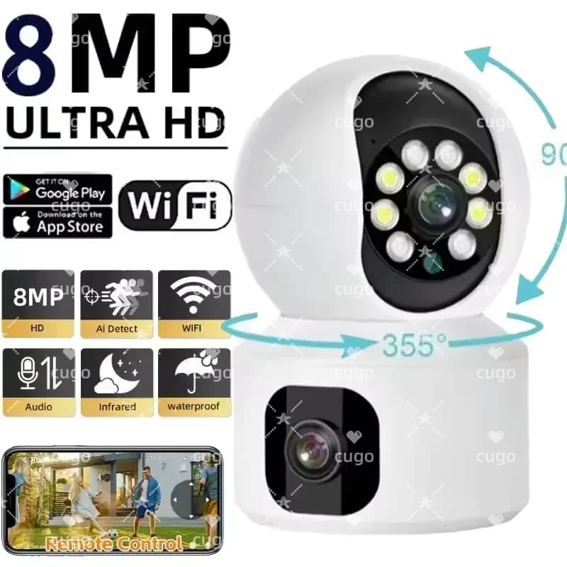Telecamera IP WiFi 8MP con Audio Bidirezionale, Telecamera di Sicurezza Domestica Intelligente, Monitor per Bambini e Animali, Tracciamento Automatico, Telecamera di Sorveglianza Wireless PTZ