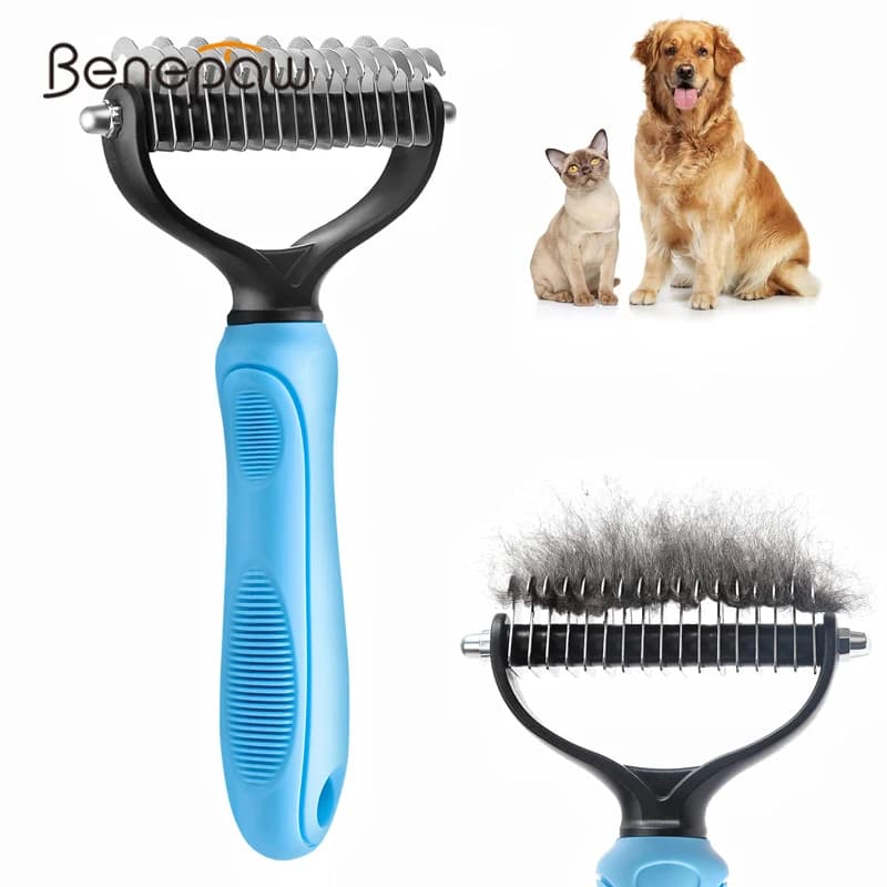 Benepaw Professional Dog Undercoat Rake Pet Grooming Tool spazzola per pettine Dematting a spargimento su 2 lati per capelli lunghi a doppio cappotto