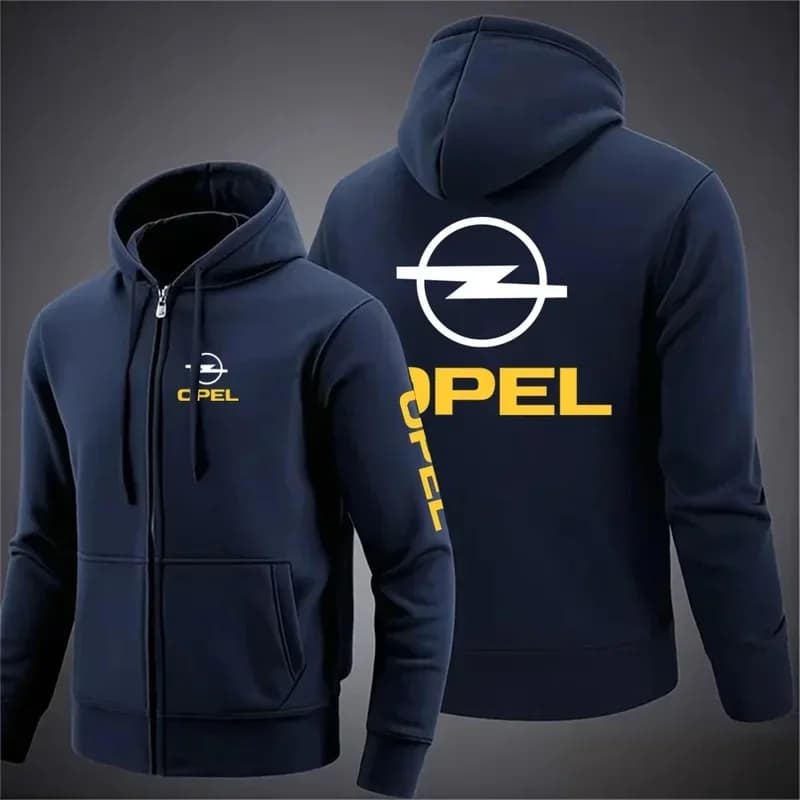 Opel men's new arrivals long-sleeved solid color jacket with a hood and printed zipper casual sportswear hooded.