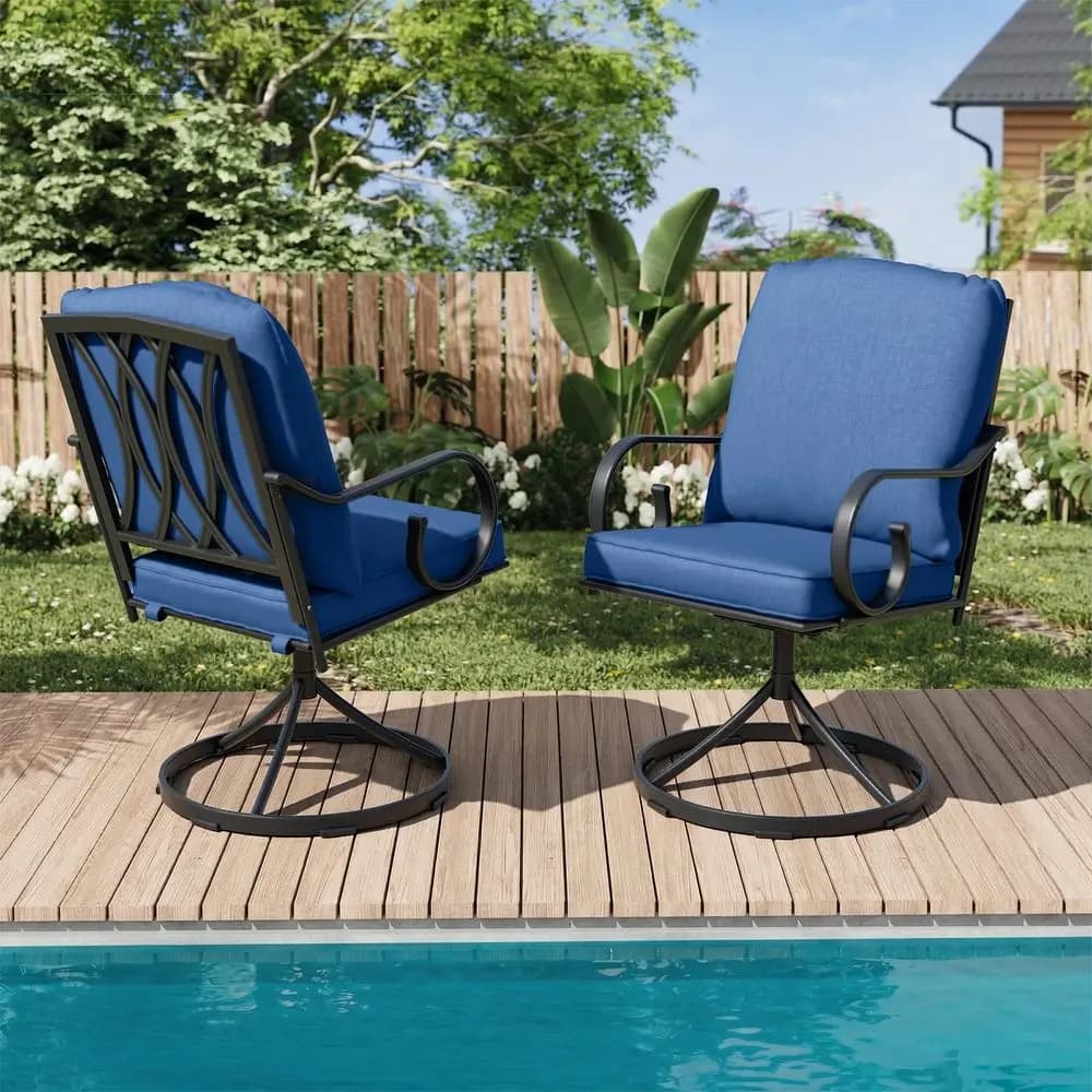 Set di 2 Sedie Girevoli da Patio, Sedie da Pranzo per Esterni con Cuscini Spessi, Sedie da Giardino in Metallo con Funzione Dondolo