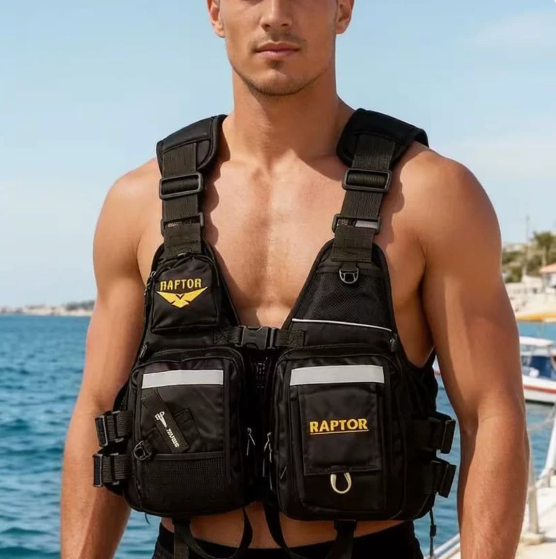Professional Lightweight Fishing Vest Raptor Rescue Life Jacket for Adults Boat Use Sea Rock Fishing Lure Fishing Nylon Mater...