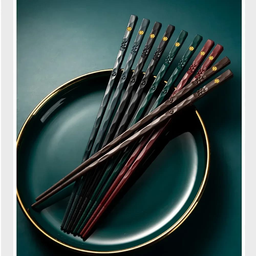 5 Korean Bacchette Paia Reusable in Anti-Slip League, Japanese Style, for Chinese Food and Sushi, with Laser Engraving, Table Tools