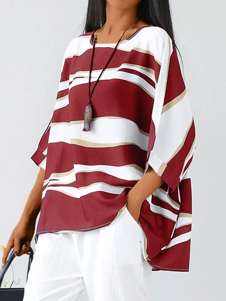 ZANZEA Donna O Collo Camicette Mezza Manica Oversize Baggy Magliette e camicette 2023 Estate Stripe Colorblock Camicie Casual Allentato Vacanza Blusas