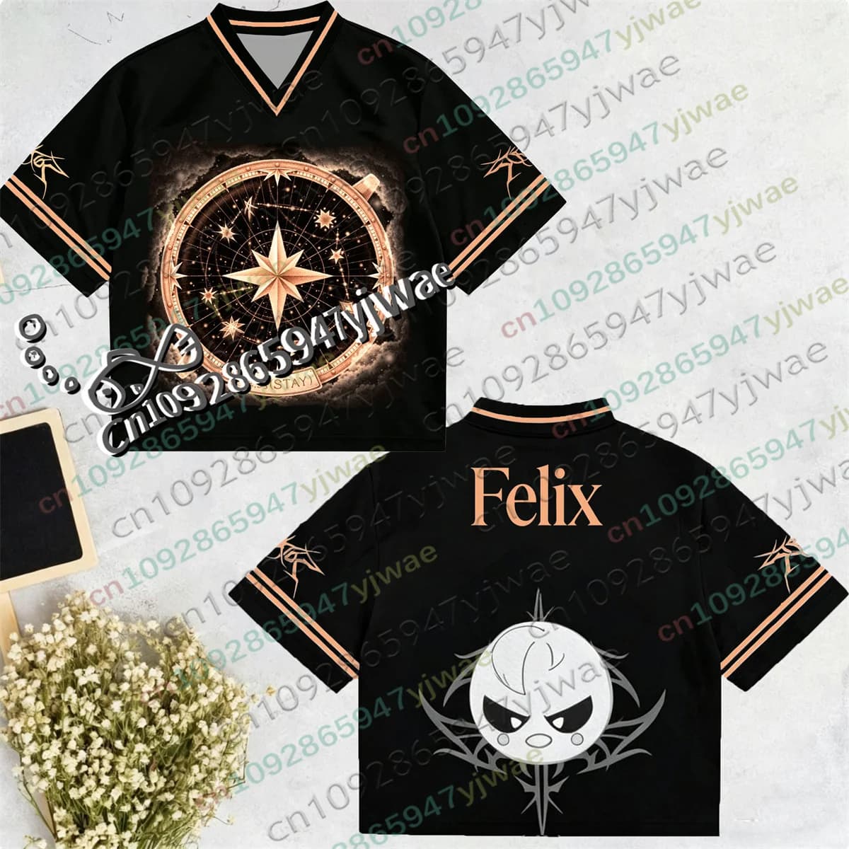 Maglietta tributo ai fan per il 8° anniversario di Star Light Stay, con scollo a V, grafica dorata, maniche corte, estiva, da uomo e da donna